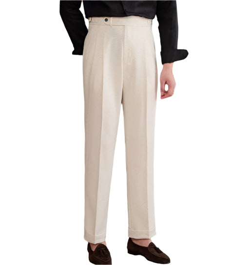Heren modieuze zakelijke casual formele broek effen kleur dubbel geplooid hoge taille rechte heren casual formele broek