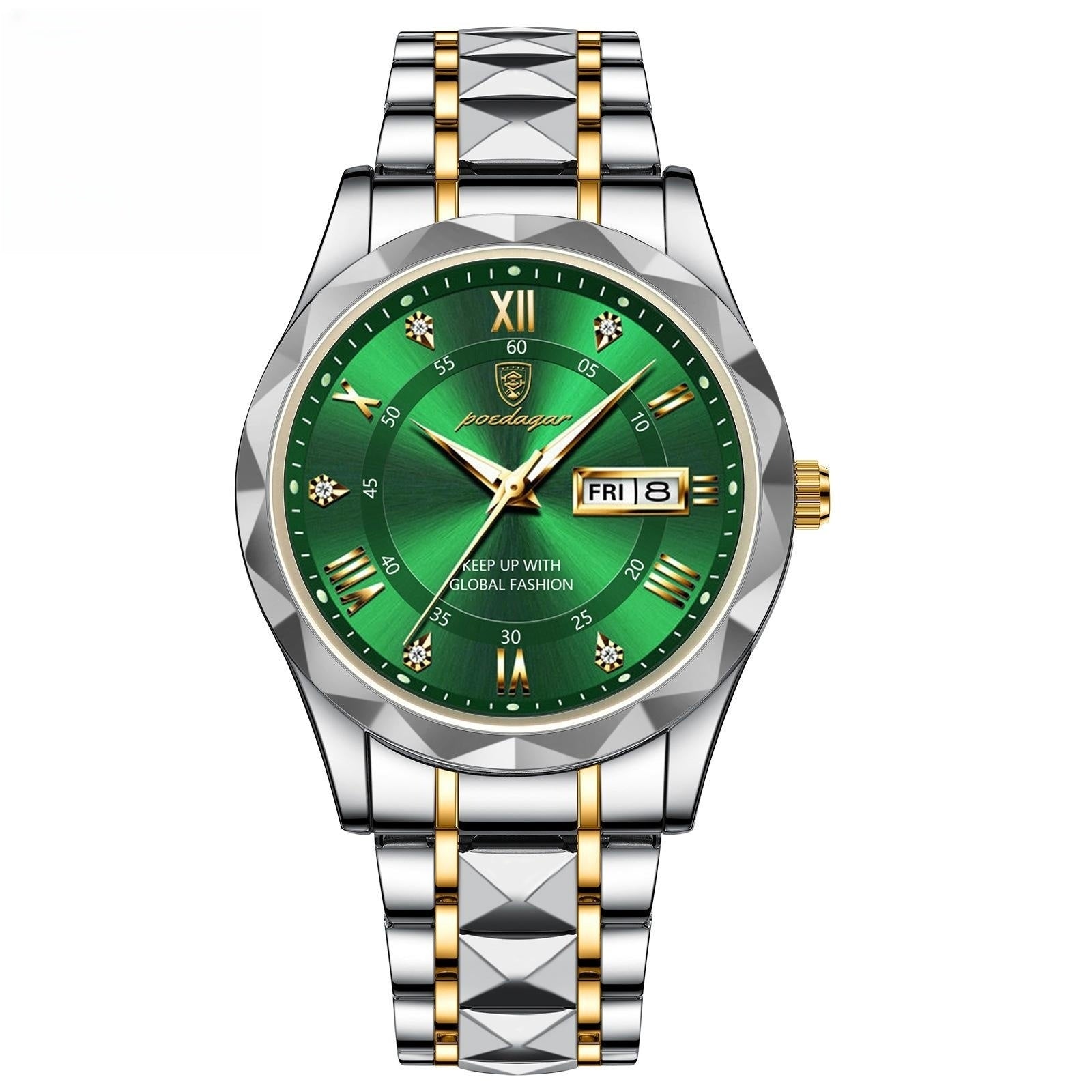 Orologio Poedagar da uomo, alla moda, casual-elegante, impermeabile, doppio datario, movimento automatico al quarzo luminoso