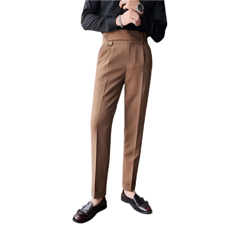 Heren modieuze zakelijke casual formele broek effen kleur hoogwaardige slanke pasvorm draperend effect heren casual broek