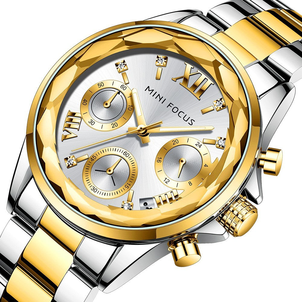 MINI FOCUS Dames Luxe Diamanten Horloge Kalender Roestvrij Staal Casual Elegante Dames Quartz Horloges