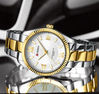Herenhorloge met lichtgevende stalen band en Romeinse schaal, quartzhorloge