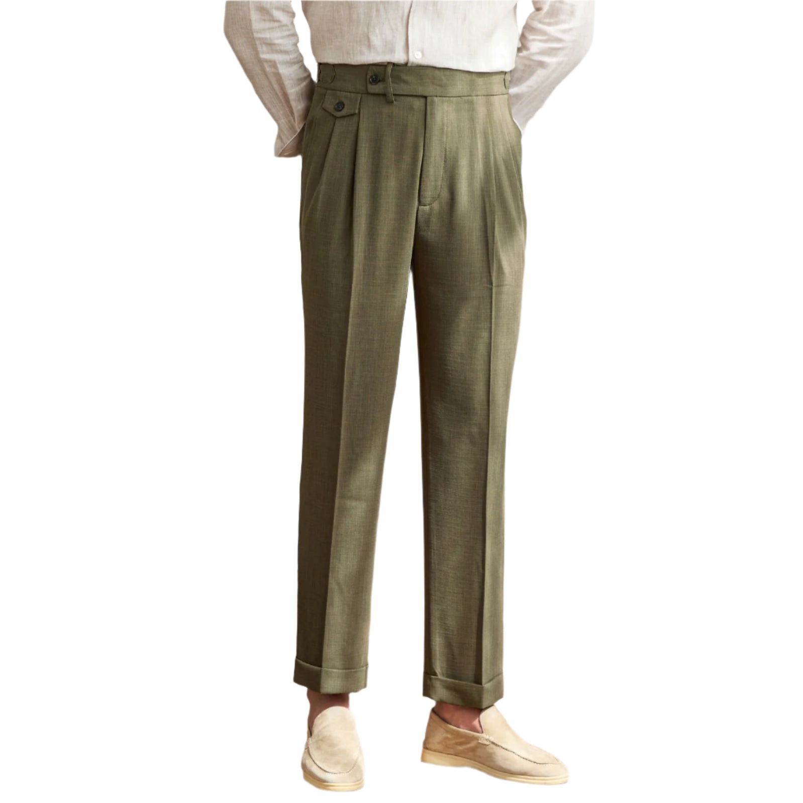 Men's All-match British Business casule Pants Straight Leg High-waisted Suit Long Pants Men Vintage Paris Buckle Pants