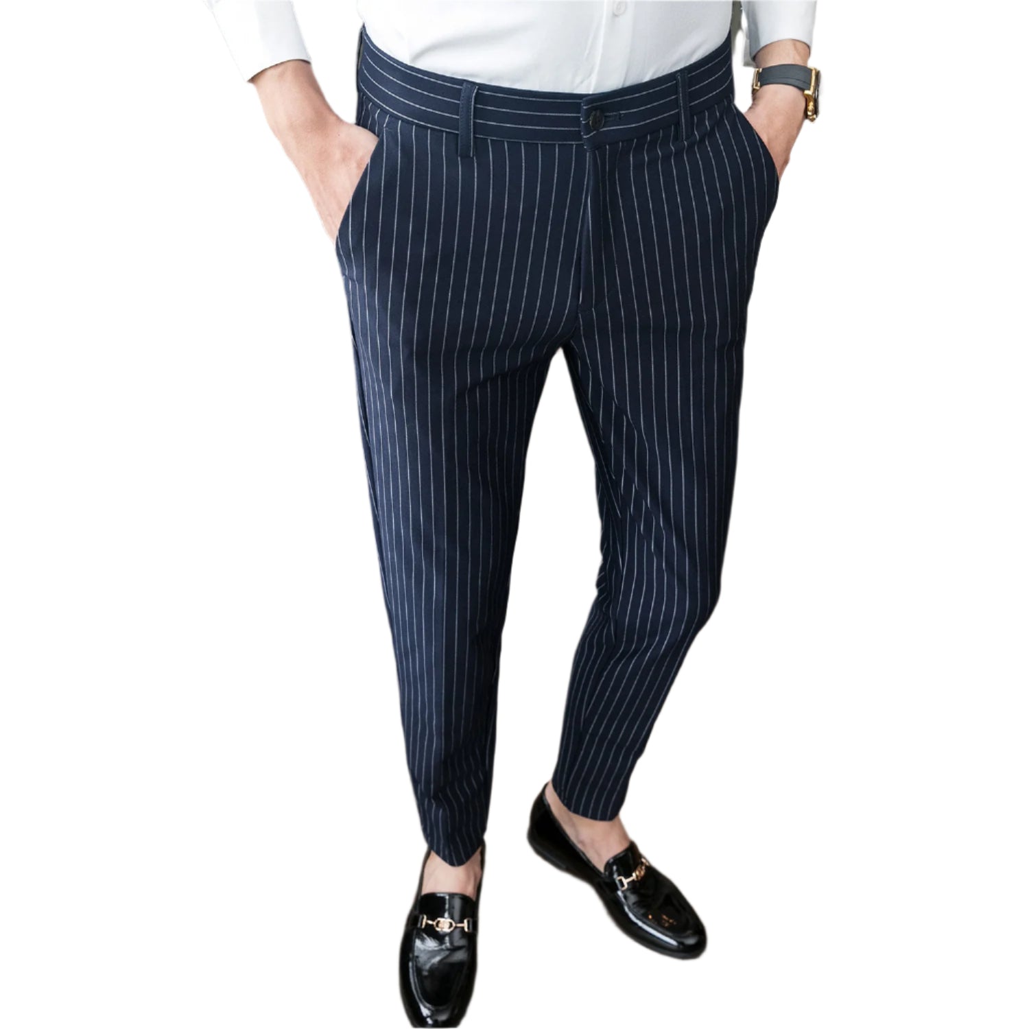 Heren modieuze zakelijke casual formele broeken gestreepte effen kleur slim fit pak zakelijke kleding heren casual formele broeken