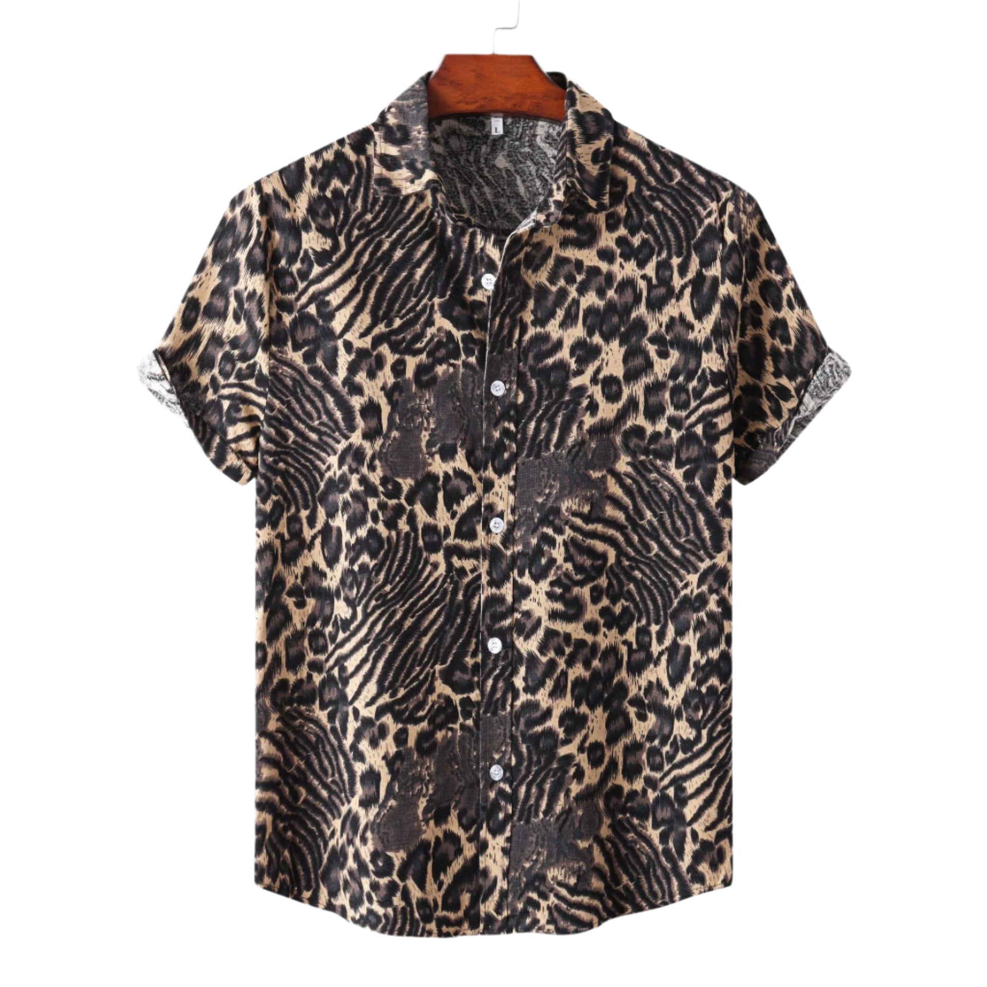 Men's Fashionable Casual Shirt Solid Color Vintage Print Casual Shirt Loose Fit Short Sleeve Men's Casual Shirt