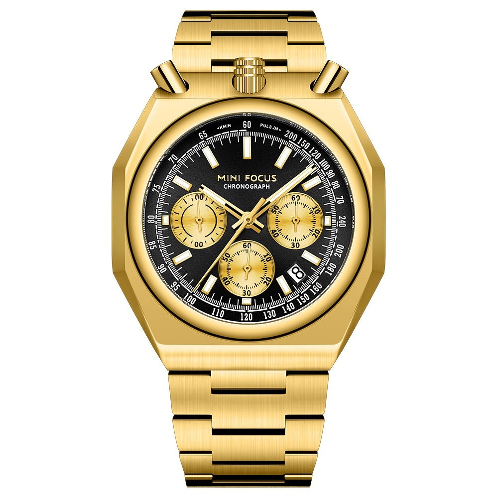 Men's Luxury Mini Focus Retro Style Men's Quartz Watch with Multifunctional Pulse Meter Steel Belt Alloy Dial-0601G