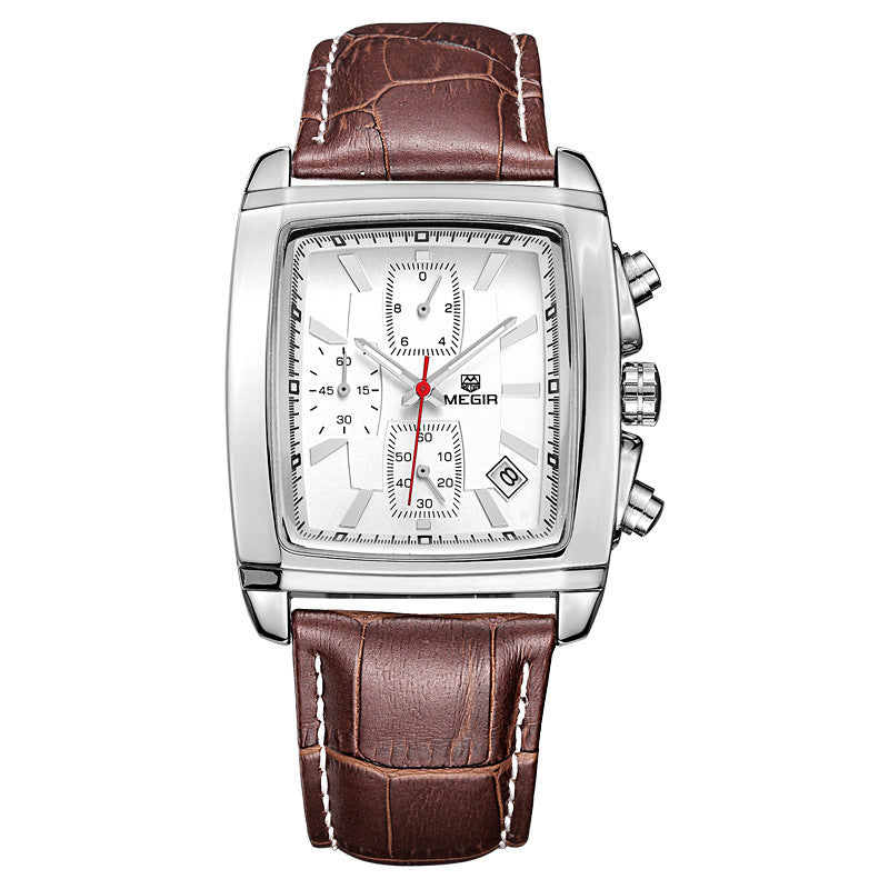 Megir Men's Watch Multifunctional Luminous Men's Sports Quartz Movement Waterproof Leather Band Watch - Acquisti Online