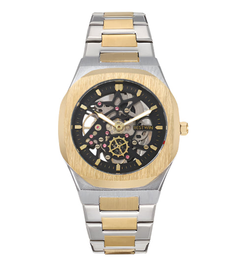 BESTWIN Men's Luxury Automatic Mechanical Watch Hollow Butterfly Clasp Alloy case waterproof men watch