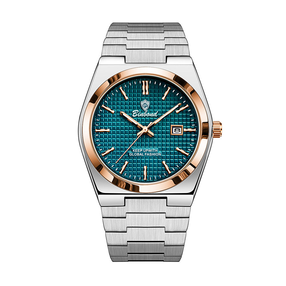 Binbond Orologio al quarzo da uomo in acciaio, luminoso, alla moda, impermeabile, alla moda.