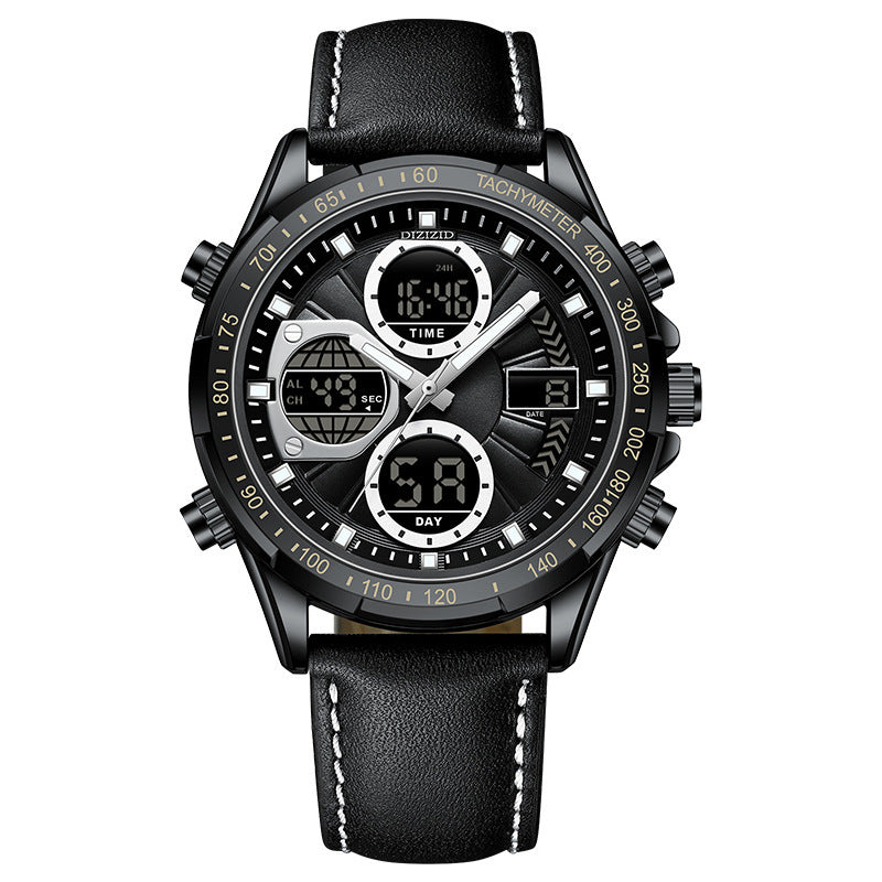 Orologio da uomo di lusso di alta marca, al quarzo, digitale, militare, sportivo, da polso in vera pelle.