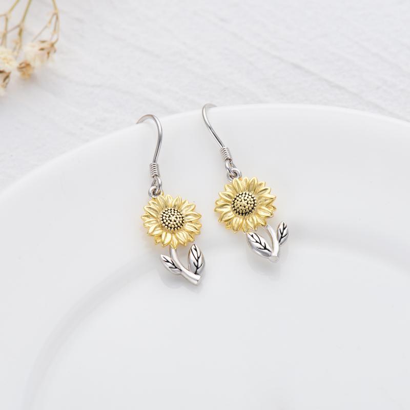 925 Sterling Silver Sunflower Dangle Earrings for Women