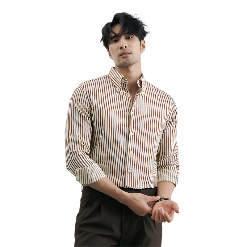 Camicia casual da uomo alla moda, stile business, formale, tinta unita, in poliestere, stile cardigan verticale, a righe, camicia casual da uomo