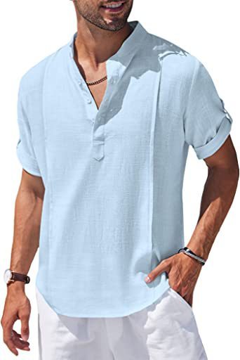 Heren casual strandoverhemd korte mouw zomeroverhemd