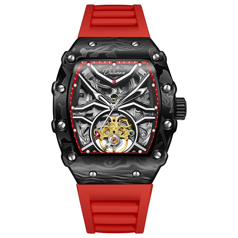 Dulunwe Fashion Skeleton Flywheel Sports Watches For Men Automatic Mechanical Watch Luxury Luminous WristWatch