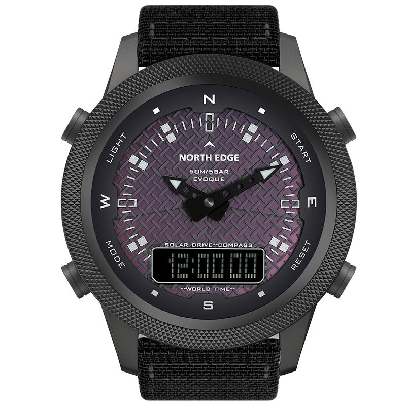 Men's Watch Outdoor Sports Waterproof Dual Display Light Kinetic Energy Stopwatch