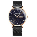 Starry Sky Pattern Quartz Watch for Men - Simple & Luminous - Black Mash Rose Shell Rose Gold Nails