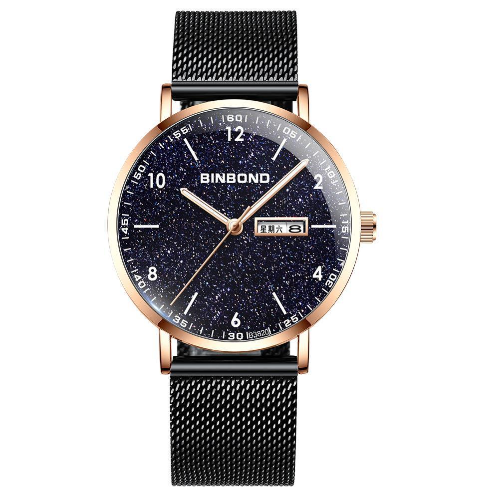 Starry Sky Pattern Quartz Watch for Men - Simple & Luminous - Black Mash Rose Shell Rose Gold Nails