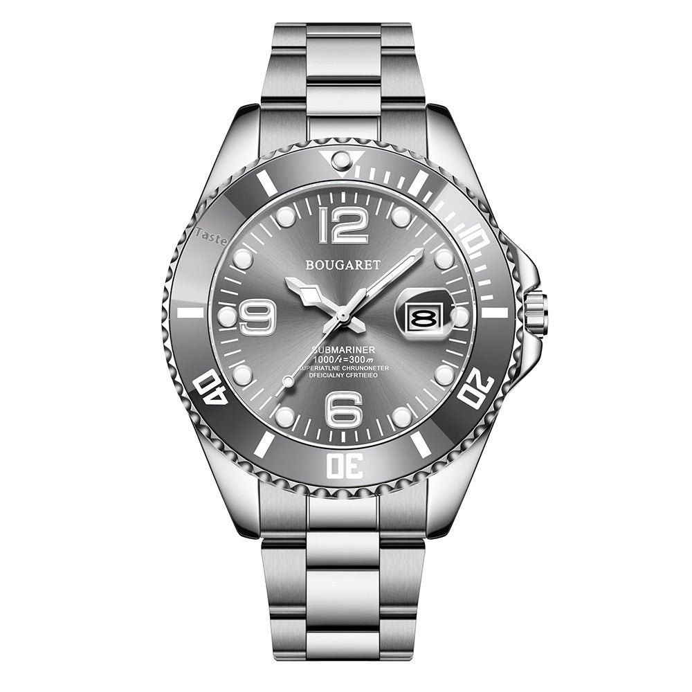 Fashion Men's Watches Stainless Steel Waterproof Quartz Wrist Watch Simulated Mechanical Movement Mineral Mirror Diver