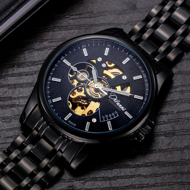Orologio da uomo meccanico completamente automatico alla moda con cinturino in acciaio di lusso hipster