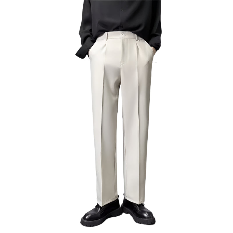 Modieuze casual formele herenbroek, effen kleur, polyestervezel, rechte pijpen, losvallende casual herenbroek