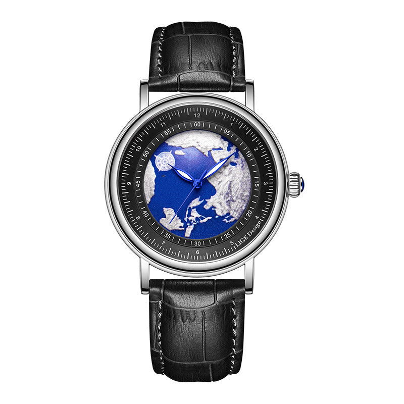 LIGE Brand Women's Quartz Watch World Map Unique Design Waterproof Analog Original Leather Band Women's Quartz Watch