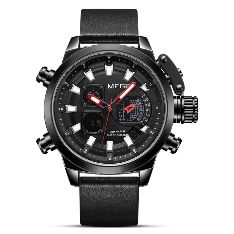 Orologio al quarzo in pelle luminosa con sveglia multifunzionale