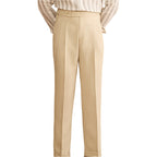 Fashion Casual Double Pleated High Waist Straight Profile Suit Pants