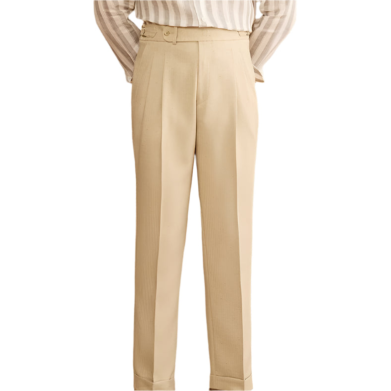 Heren modieuze zakelijke casual formele broek effen kleur dubbel geplooid hoge taille rechte heren casual formele broek