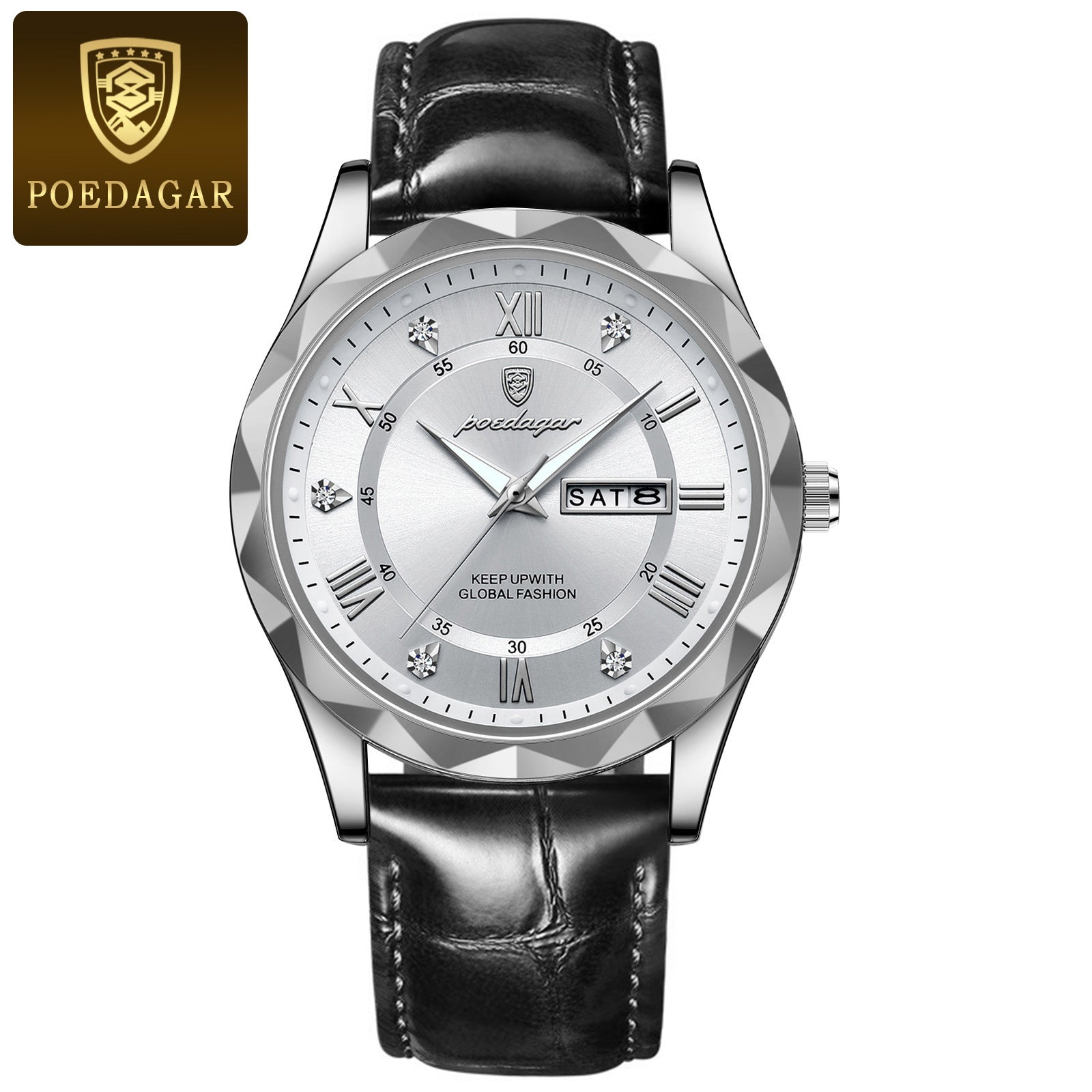 POEDAGAR Luxury Business Men's Wrist Watch Waterproof Luminous Date Week Men's Watch for Men Quartz Watch Leather Men's Watches reloj
