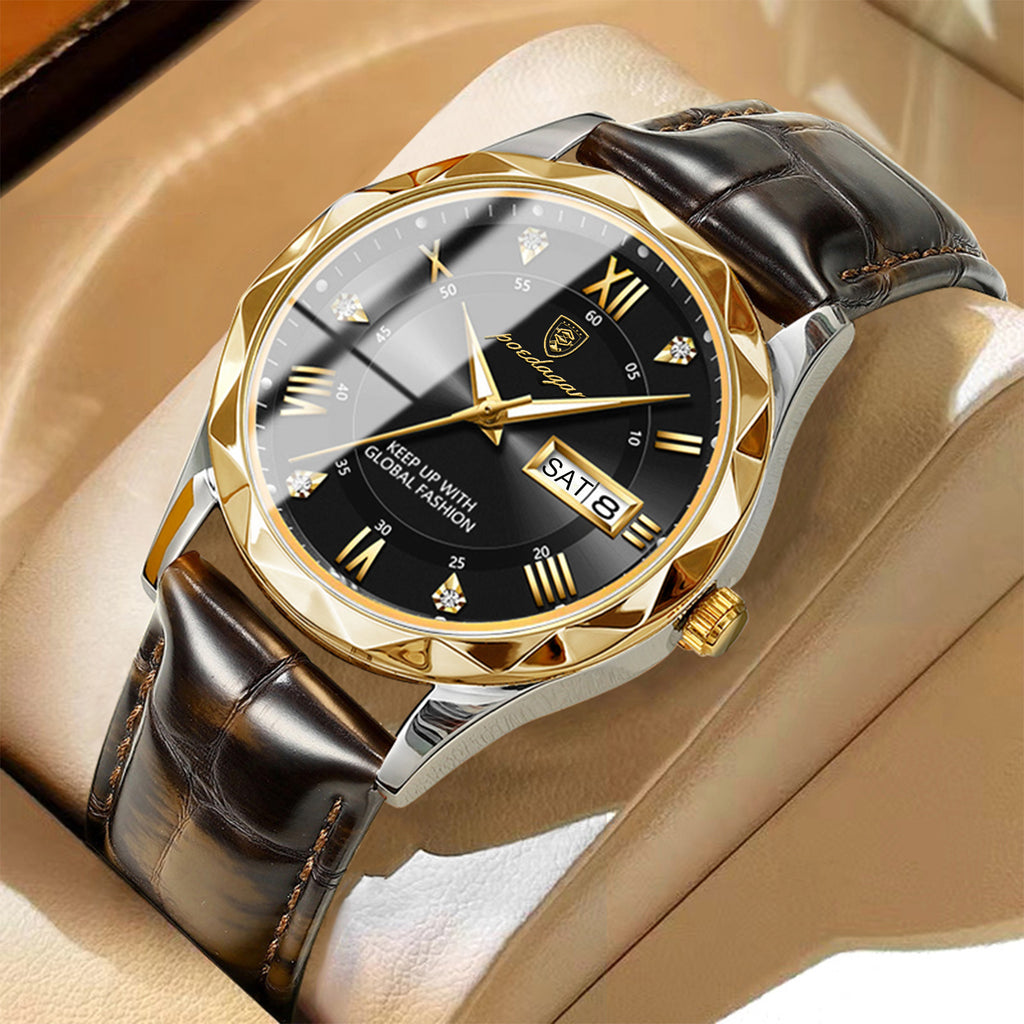 POEDAGAR Luxury Business Men's Wrist Watch Waterproof Luminous Date Week Men's Watch for Men Quartz Watch Leather Men's Watches reloj