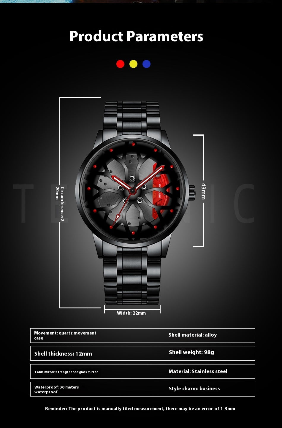 Men's Luxury Car Wheel Watch for Men Brand AMG Rim Dial Fashion Men's Watch 3D Waterproof Men's Watch