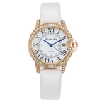Women's Fashion Leather band Stainless Steel Classic Casual Quarzt Watch Sparkling Stone Crafted Quartz Watch