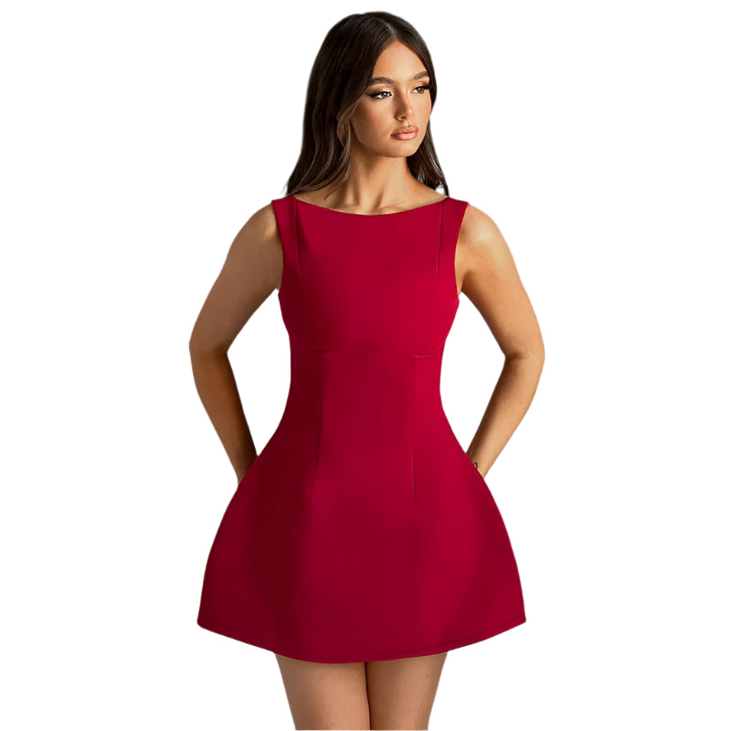 Fashionable Women's Slim-fitting Backless Dress Short Sleeveless Dresses High Waist Backless Women's Party Dress - Acquisti Online