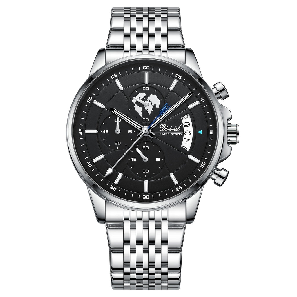 Orologio da uomo meccanico di tendenza, impermeabile, luminoso al quarzo con cinturino in acciaio