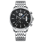 Orologio da uomo meccanico di tendenza, impermeabile, luminoso al quarzo con cinturino in acciaio