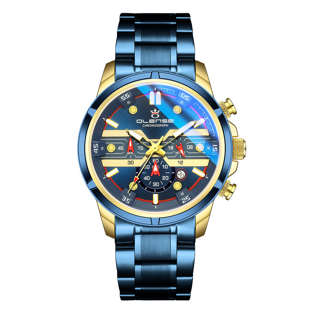 OLENSE Men's Multifunction Chronograph Luminous Blue Light Glass Quartz Watch