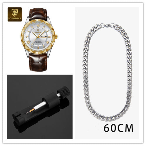 POEDAGAR Luxury Business Men's Wrist Watch Waterproof Luminous Date Week Men's Watch for Men Quartz Watch Leather Men's Watches reloj