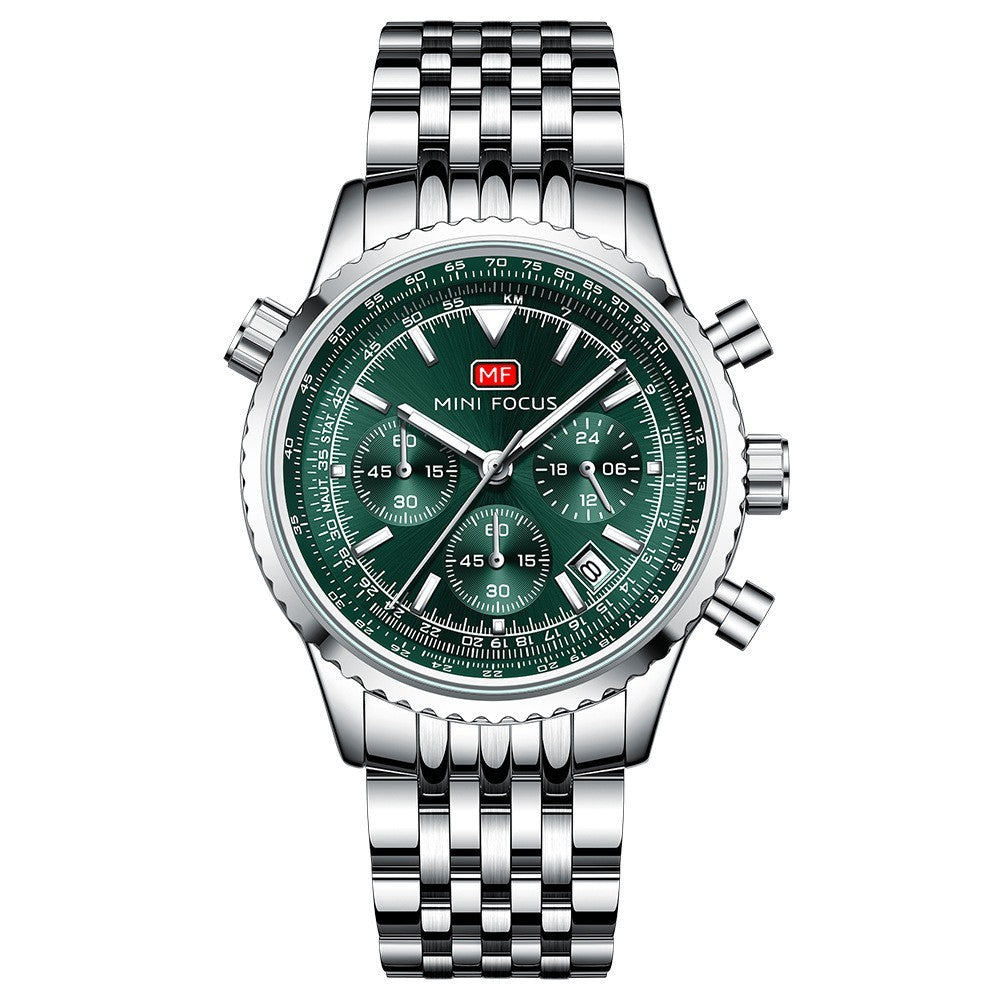MINI FOCUS Men Multifunction Chronograph Calendar Luminous Business Quartz Watch