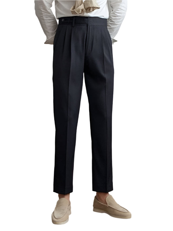 Fashion Mid-High Waist Straight Cropped British Pants Men's