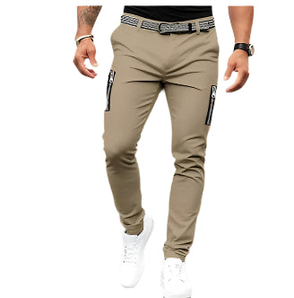 Men's Pure Color Tight Pocket Zipper Business Casual Slim-fitting Pant