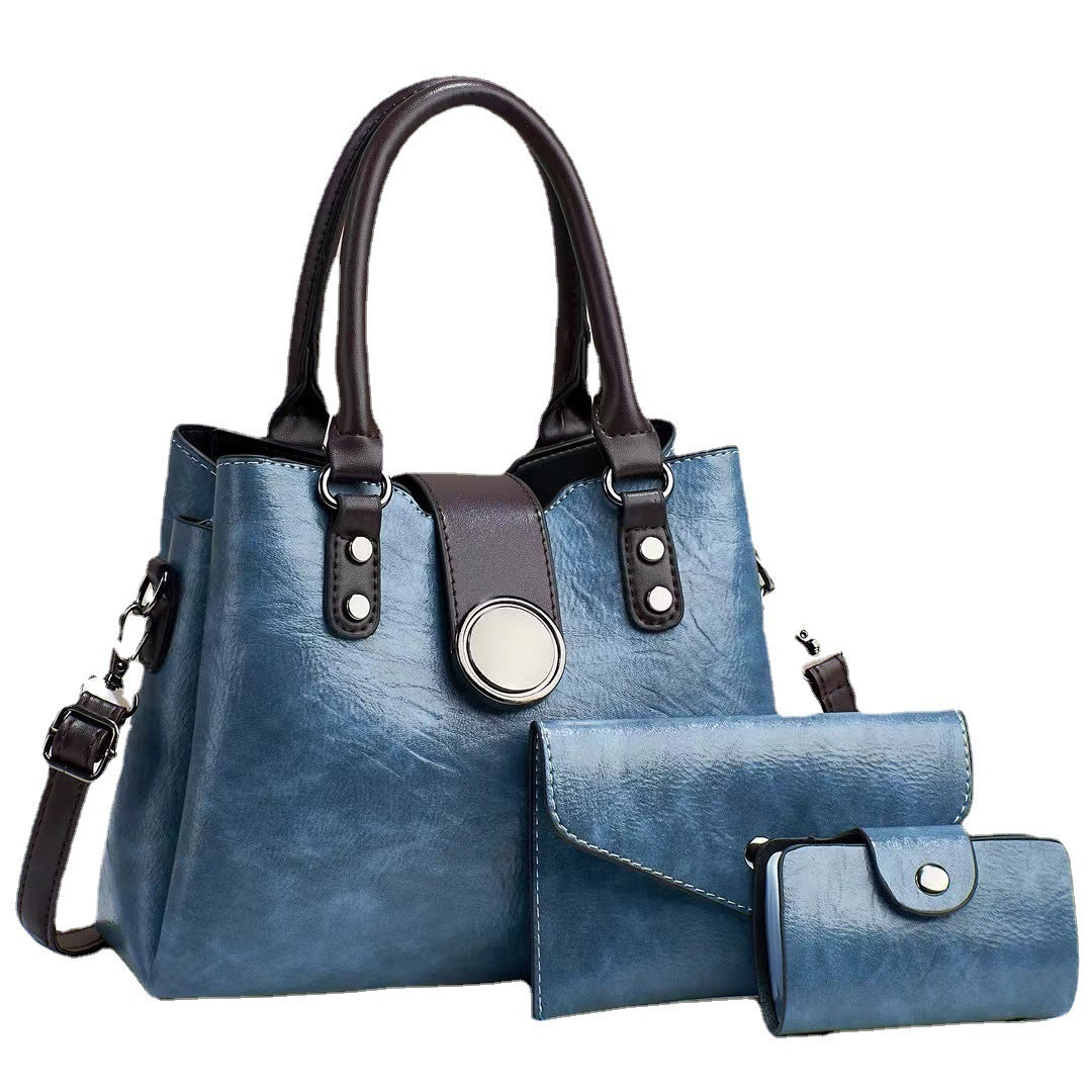 Women's Fashion Simple Large Capacity Shoulder Messenger Handbag Three-piece Set - Acquisti Online