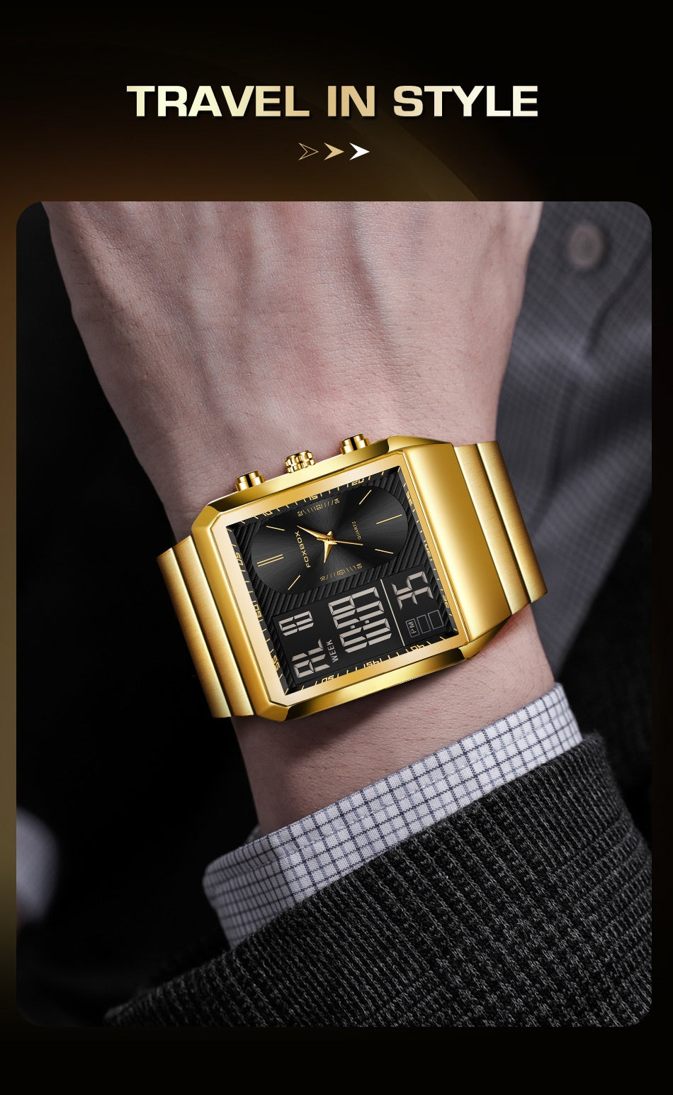 Foxbox Man Classic Stylish Watch Automatic Quartz Movement Steel Band Waterproof Men's Watch - Acquisti Online