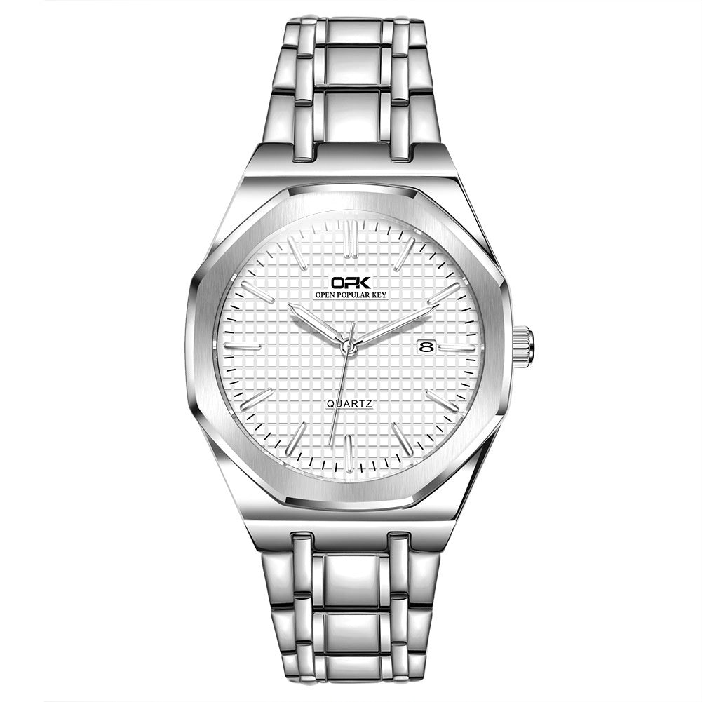 OPK-Men's Quartz Watch Waterproof Stainless Steel Wristwatch Luxury Original Top Brand Calendar Watch 8139