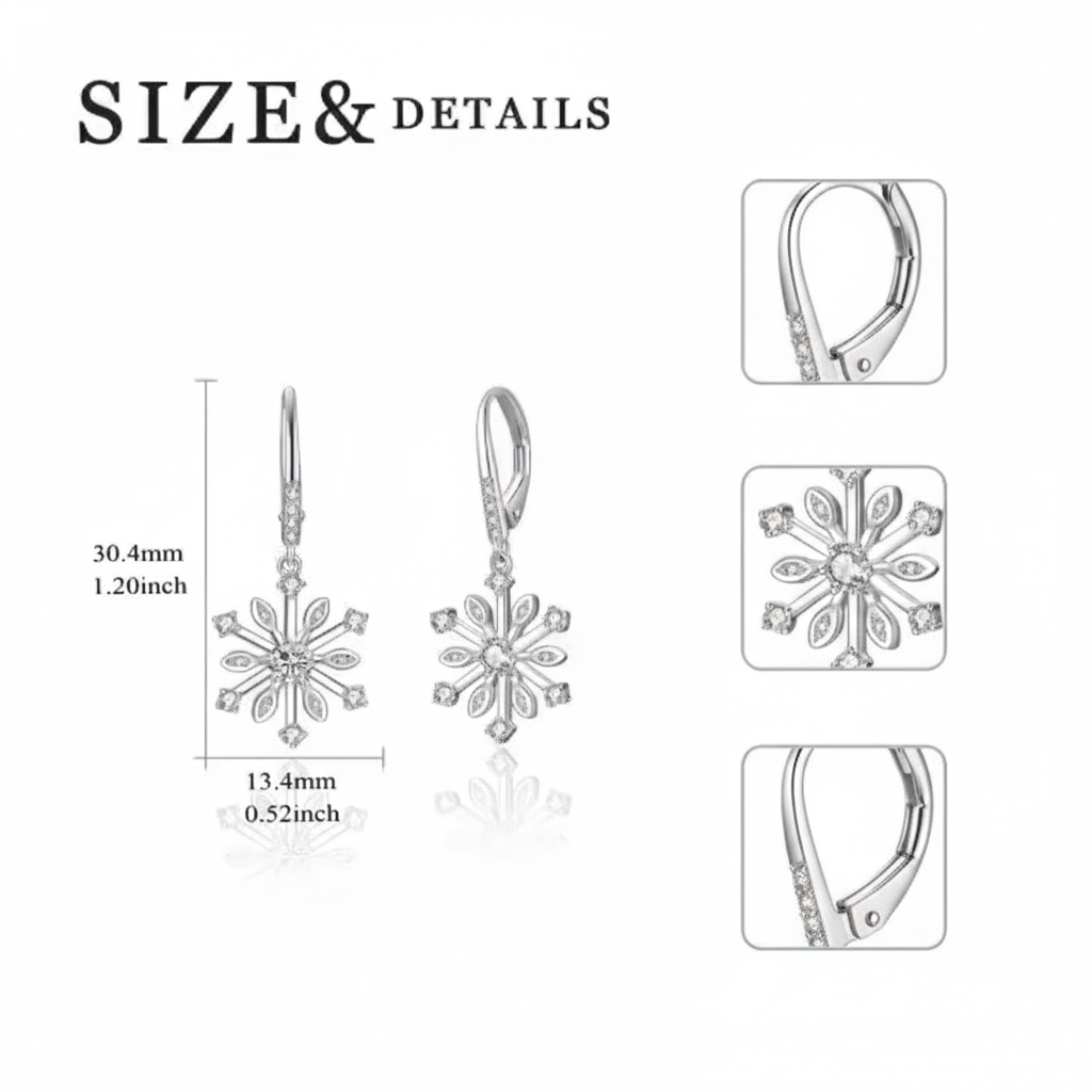Women Fashionable Earrings S925 Sterling Silver Zirconia Snowflake Leverback Dangle Drop Earrings Women Fashion Earrings