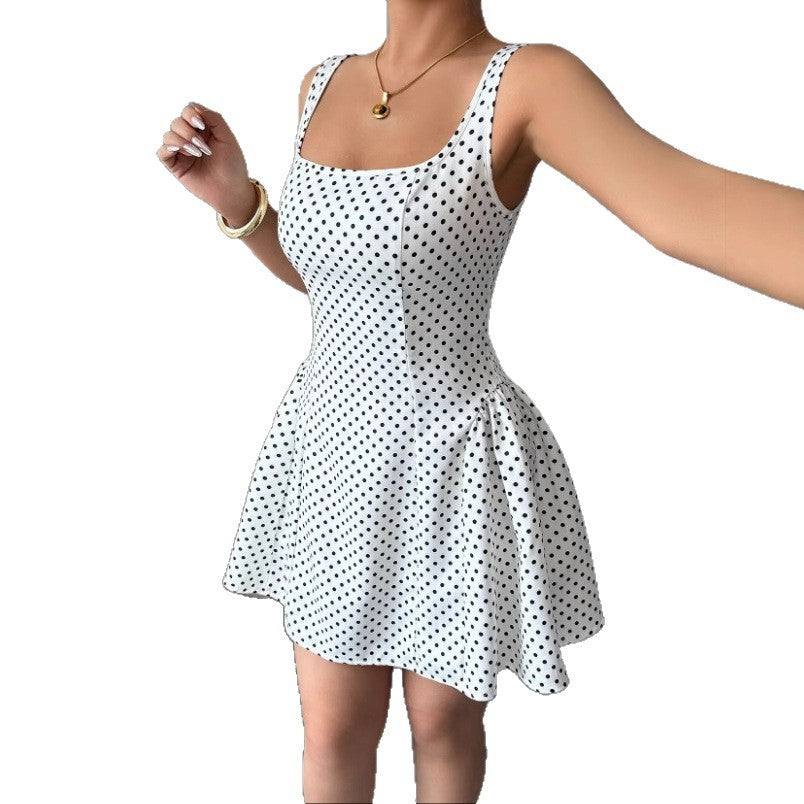 Pure Desire Wind Lace-up Taille Polka Dot Vest Damesjurk