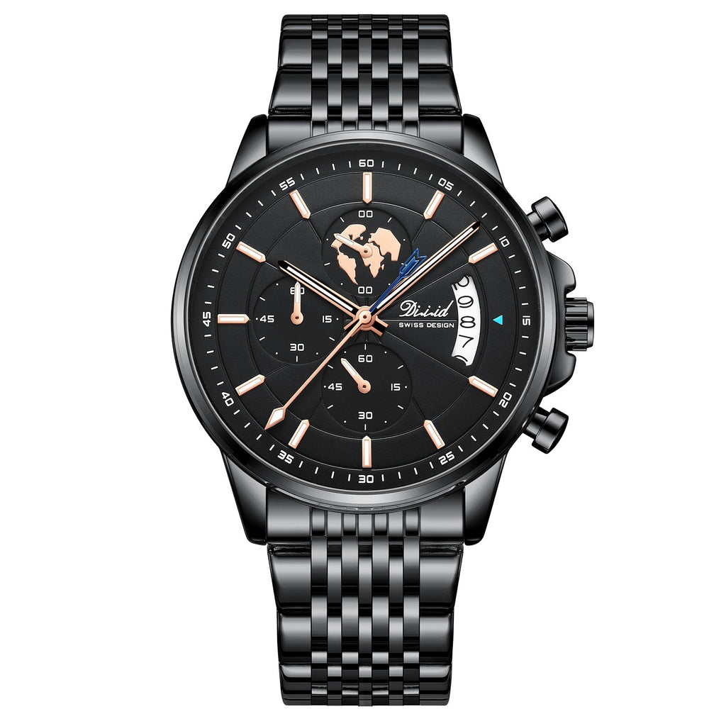 Orologio da uomo meccanico di tendenza, impermeabile, luminoso al quarzo con cinturino in acciaio