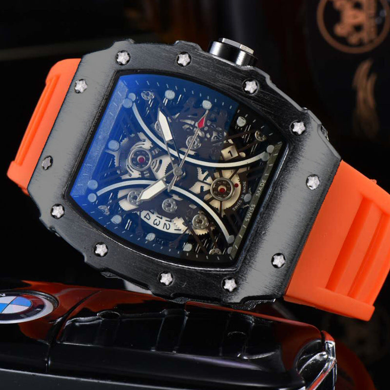 Luxury Automatic Quartz Hollow Luminous Waterproof Barrel-shaped Men's Watch