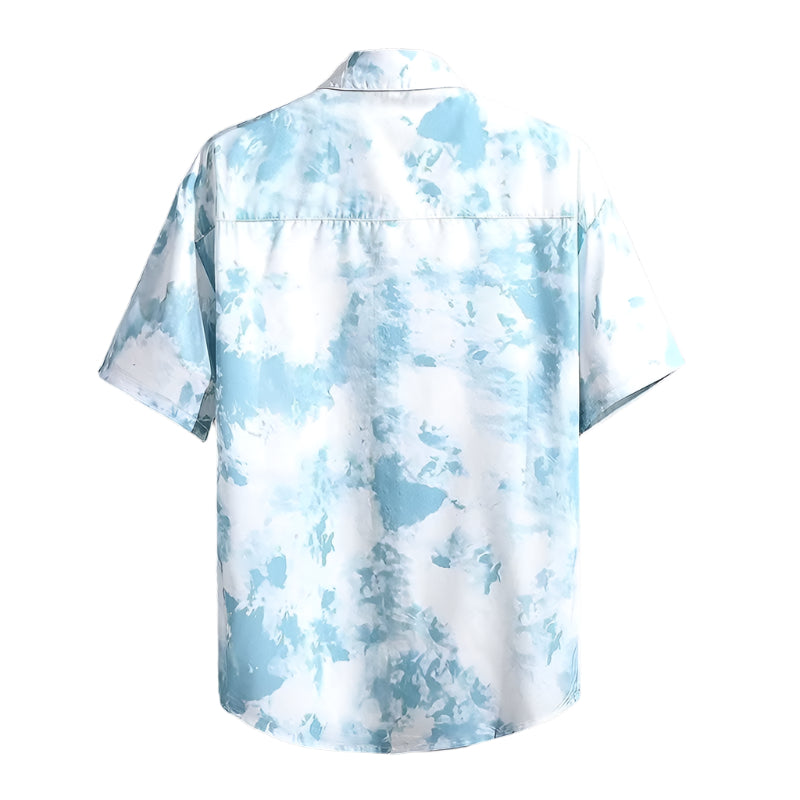 Men's Fashionable Casual Shirt Solid Color Polyester Fiber Ice Silk Breathable Short Sleeve High-end Printed Men's Shirt