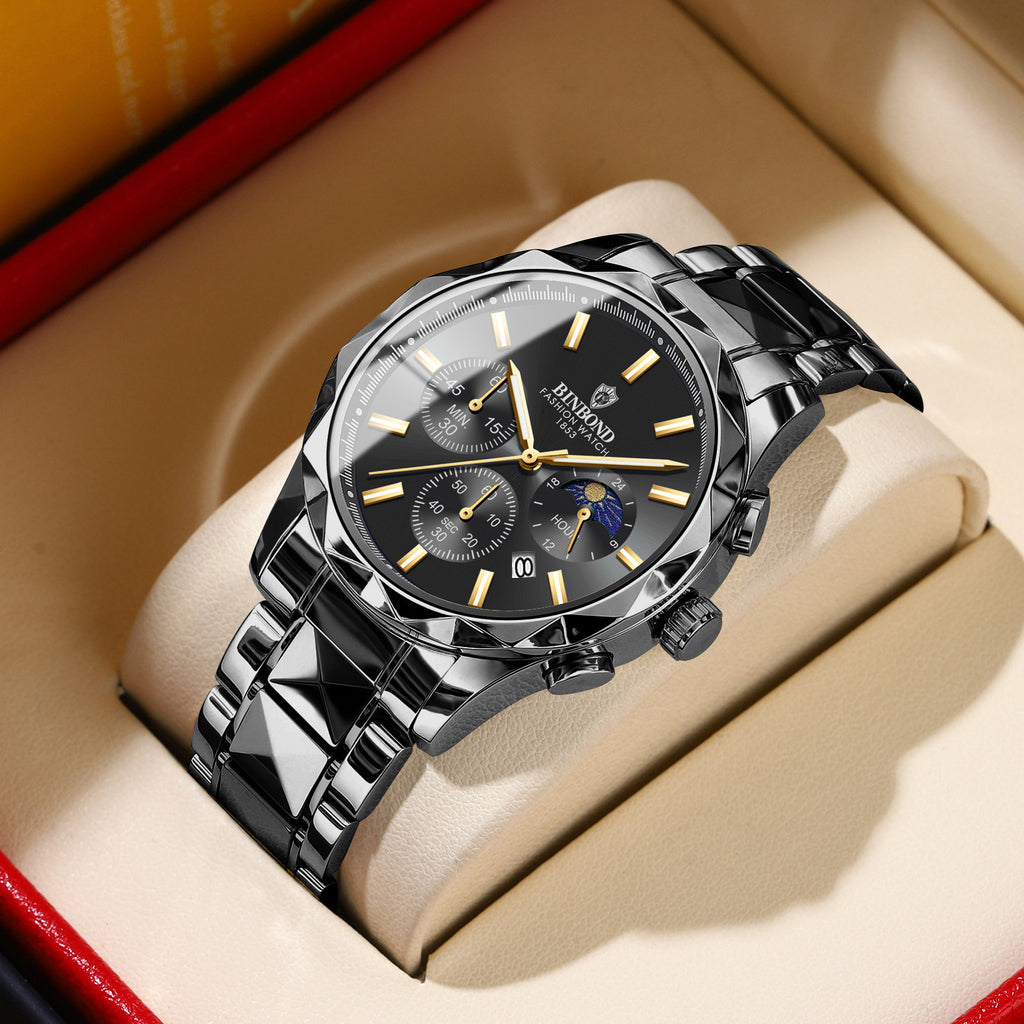 BINBOND Luxury Brand Men's Watch High Quality Waterproof Sport Chronograph Quartz Military Watch Men Clock Butterfly Clasp Men's Watch - Acquisti Online