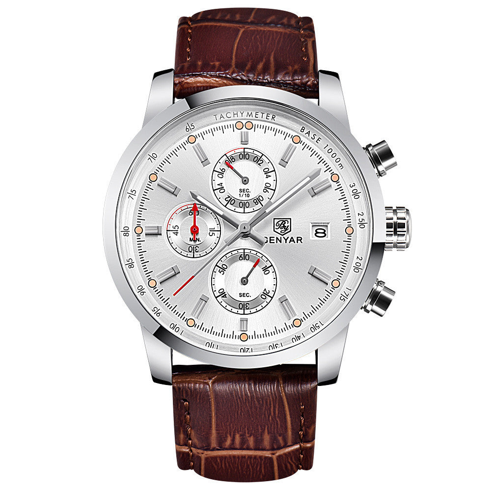 Orginal leather belt Binya Outdoor Sports Three-Eye Belt Men's Watch