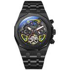 Orologio da polso meccanico automatico con fasi lunari, cinturino in gomma, impermeabile, di lusso, da uomo, con tourbillon.